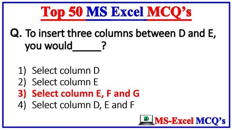 Top 50 MS Excel Mcq Questions And Answer Microsoft Office MS Office