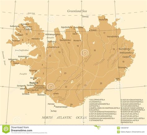 Mapa De Islandia Ejemplo Detallado Del Vector Del Vintage Stock De