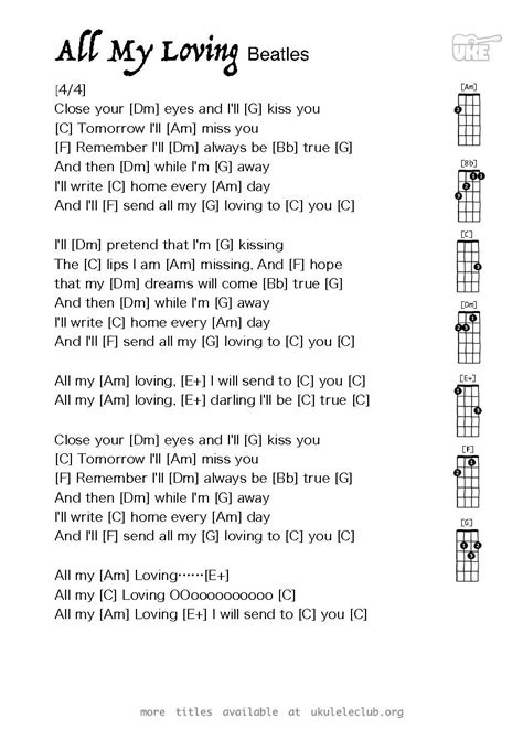 Ukulele Chords For All My Loving By The Beatles