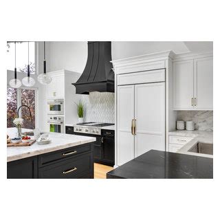 Black White Kitchen With Accents Of Gold Transitional Kitchen