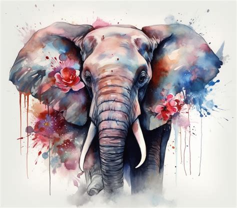 Premium Photo There Is A Painting Of An Elephant With A Flower On Its