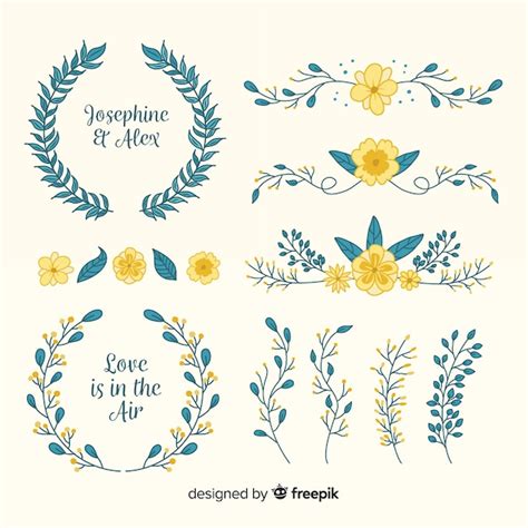 Free Vector Hand Drawn Floral Wedding Badges