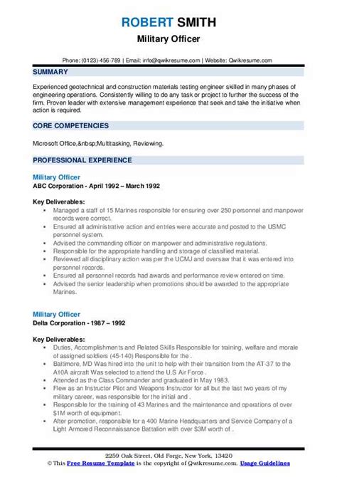 Military Officer Resume Samples Qwikresume