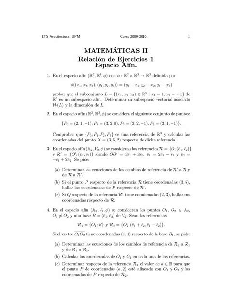 Pdf Matem Ticas Ii Relaci N De Ejercicios Espacio Af N Dma Aq Upm