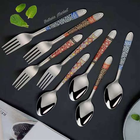 Jual 12 Pcs Sendok Garpu Batik Stainless Tebal Sendok Makan Cantik