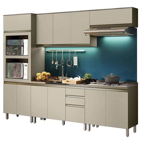 Armário de Cozinha Modulada 271cm 6 Peças Torre Quente Dupla Connect