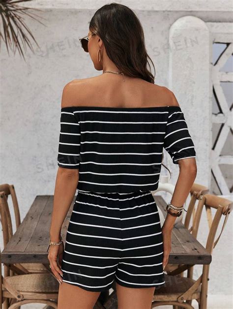 SHEIN LUNE Mono de verano para mujer con rayas clásicas en blanco y