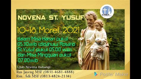 Misa Harian Novena St Yusuf Vi Senin Maret Mulai Pukul