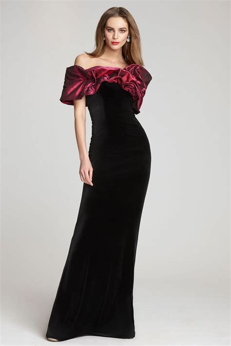 Velvet Gown With Taffeta Ruffle Teri Jon Velvet Evening Gown