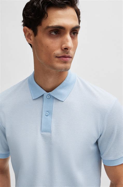 Boss Slim Fit Polo Shirt In Two Tone Mercerised Cotton Light Blue