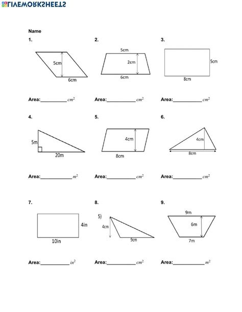 Area Of Quadrilaterals And Triangles Worksheet Live Worksheets