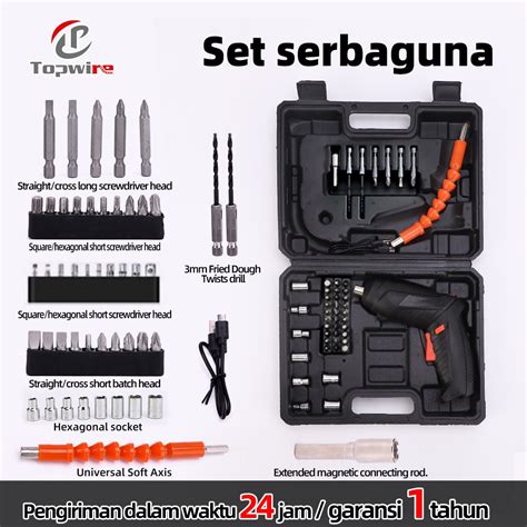 Jual Topwire Cordless Screwdriver 4 2 V 48pcs Set Mesin Bor Cordless