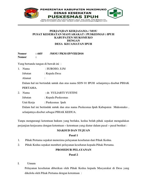Contoh Surat Mou Dengan Puskesmas Delinewstv