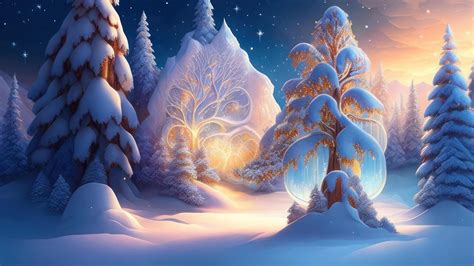 Fantasy Winter Landscape With Snow Covered Trees Stock Photo