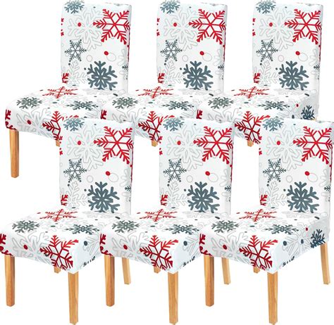 Satiok Christmas Dining Room Chair Cover Set Of 6 Snowflake Stretch Spandex Parsons