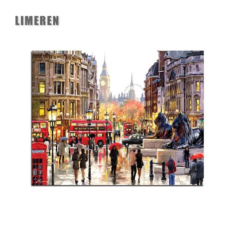 Frameless London Street Diy Painting By Numbers Landscape Acrylic Paint