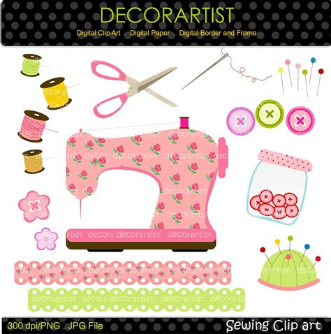 ON SALE Sewing Clip Art Sewing Machine Craft By Decorartistclipart