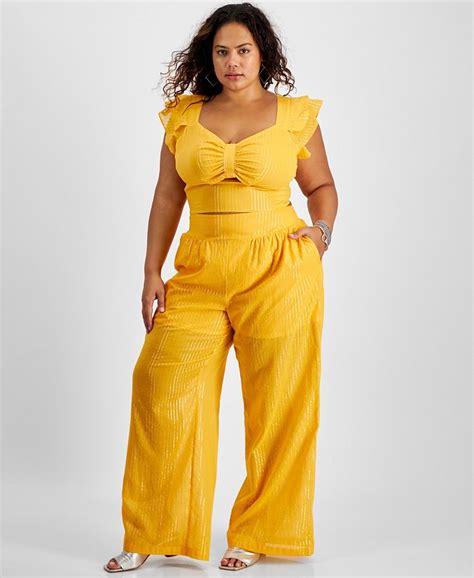 Bar Iii Plus Size High Rise Smocked Back Wide Leg Pants Created For Macy S Macy S