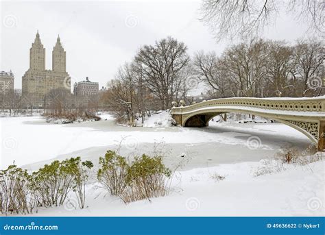 Bow Bridge, Central Park after Snowstorm, New York Stock Photo - Image ...