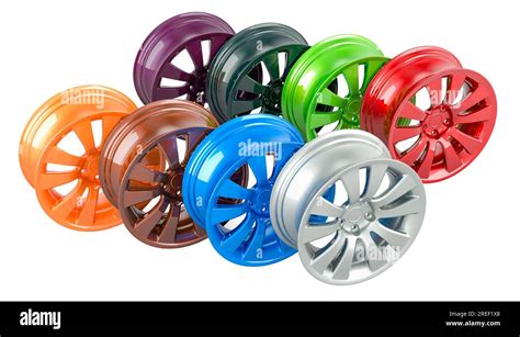 colored car rims  rendering isolated  white background stock photo