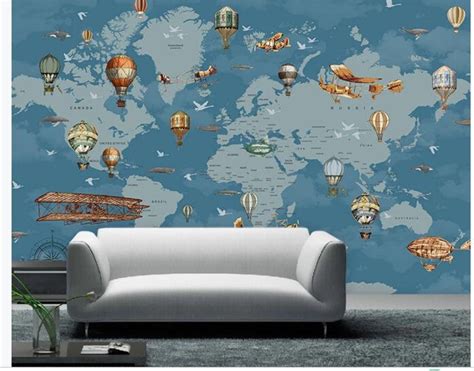 Cartoon Sea Ocean World Map Nursery Wallpaper Wall Mural | Etsy