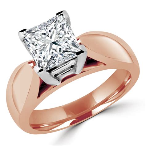 Princess Cut Diamond Solitaire V-Prong Cathedral-Set Wide-Band ...