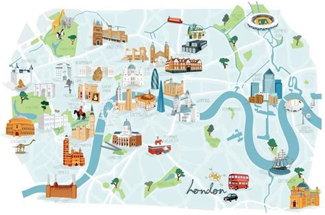 Map Of London With Illustrated Landmarksavailable In A4 And A3