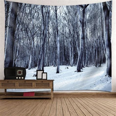 Epinki Wandteppiche Wei Grau Natur Landschaft Wandteppich Winter Wald