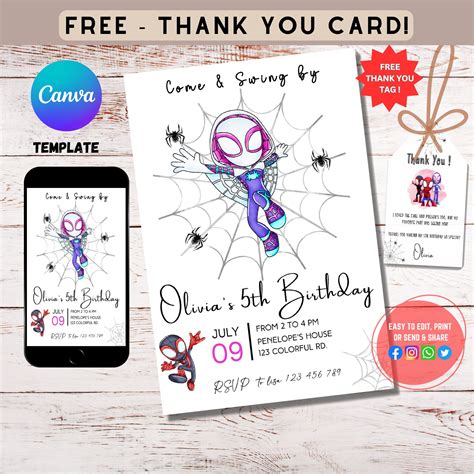 Spidey Ghost Spider Birthday Invitation Girl Spidey Party Etsy Australia