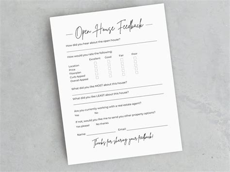 Open House Feedback Form, Editable Canva Template & Pdfs Real Estate ...