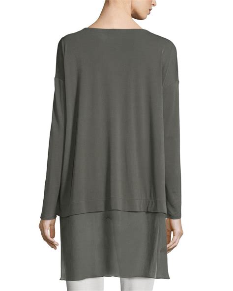 Eileen Fisher Long Sleeve Layered Silk Tunic In White Save 28 Lyst