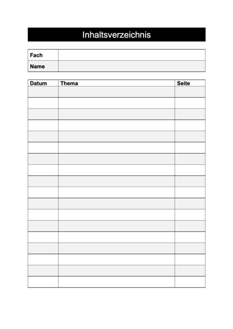 Inhaltsverzeichnis Vorlage Gratis Word Und Pdf Vorlage