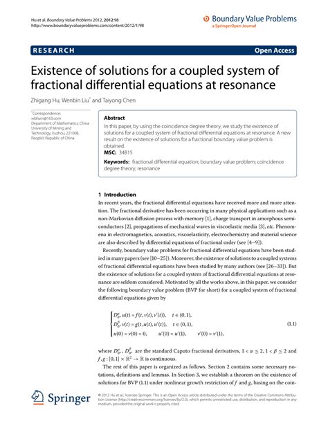 Pdf Existence Of Solutions For A Coupled System Of Fractional P