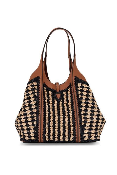 Tods Timeless Shopping Bag Raffia Crochet Tote