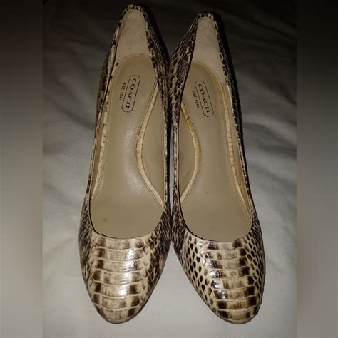 Coach Nala Wooden Heel Snakeskin Pumps Gem