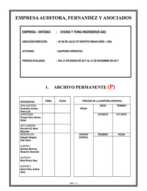 Archivo Permanente Auditoria Empresa Auditora Fernandez Y Asociados