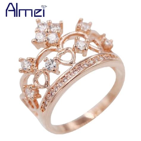 Almei Off Love Rose Gold Color Engagement Ring Female Wedding Crown