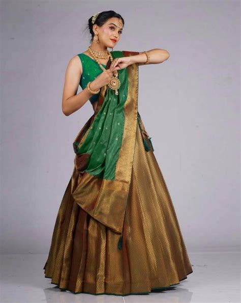 Buy HALFSAREE STUDIO Green Zari Work Banarasi Silk Lehenga Choli Online