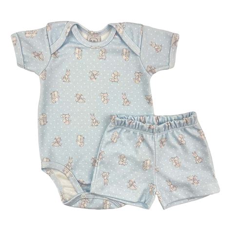 Conjunto Bebê Curto Fio Egípcio Coelhinho Azul Piu Blu