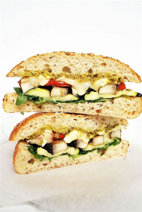 Roasted Vegetable Sandwiches With Pesto And Brie Cheese A Delicious Vegetarian Sandwich Filled