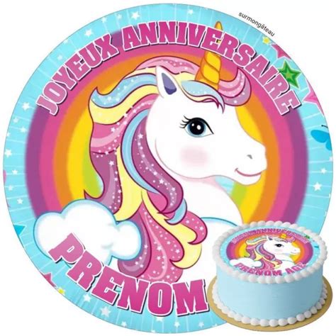 LICORNE DÉCORATION DE gâteau comestible disque Azyme Sucre personnalisé