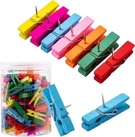 Amazon Zyfoffice Pcs Wood Color Push Pin With Wooden Clips