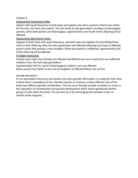 Chapter 6 Chapter 6 Autosomal Recessive Traits Appear With Equal