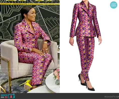 Wornontv Angela Bassetts Pink Geometric Print Blazer And Pants On Tamron Hall Show Clothes