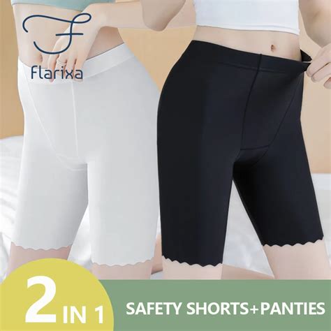 Flarixa 2 In 1 High Waist Ice Silk Safety Pants Thin Breathable Slim