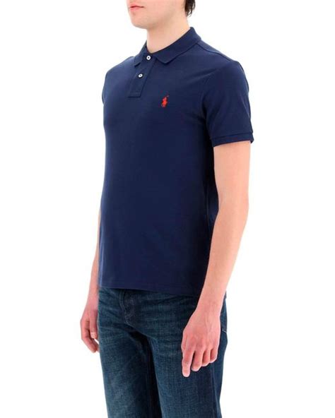 Polo Ralph Lauren Pique Cotton Polo Shirt In Blue For Men Lyst