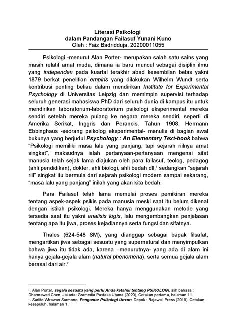 Psikologi Era Yunani Kuno Lecture Notes Psychology Docsity