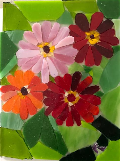 Zinnias Stained Glass Mosaic Etsy