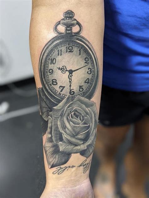 Rose And Pocket Watch By Jeff Hamm Madison Tattoonow