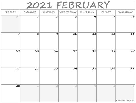 Blank Printable February Calendar 2021 Calendar Template Yearly ...